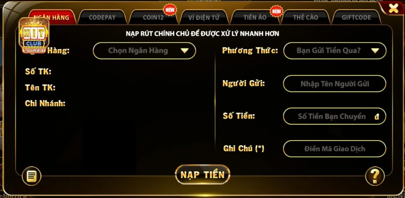 Cách thức anh em thực hiện giao dịch Hitclub qua ngân hàng